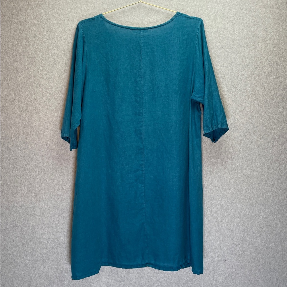 Bryn Walker Linen Teal 3/4 Sleeve Mini Dress - Picture 7 of 7